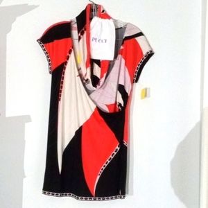 Pucci silk geometric top with belt and storage bag EUC